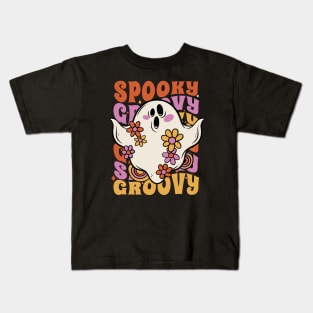 Spooky & Groovy Ghost // Vintage Halloween Spooky Vibes Kids T-Shirt